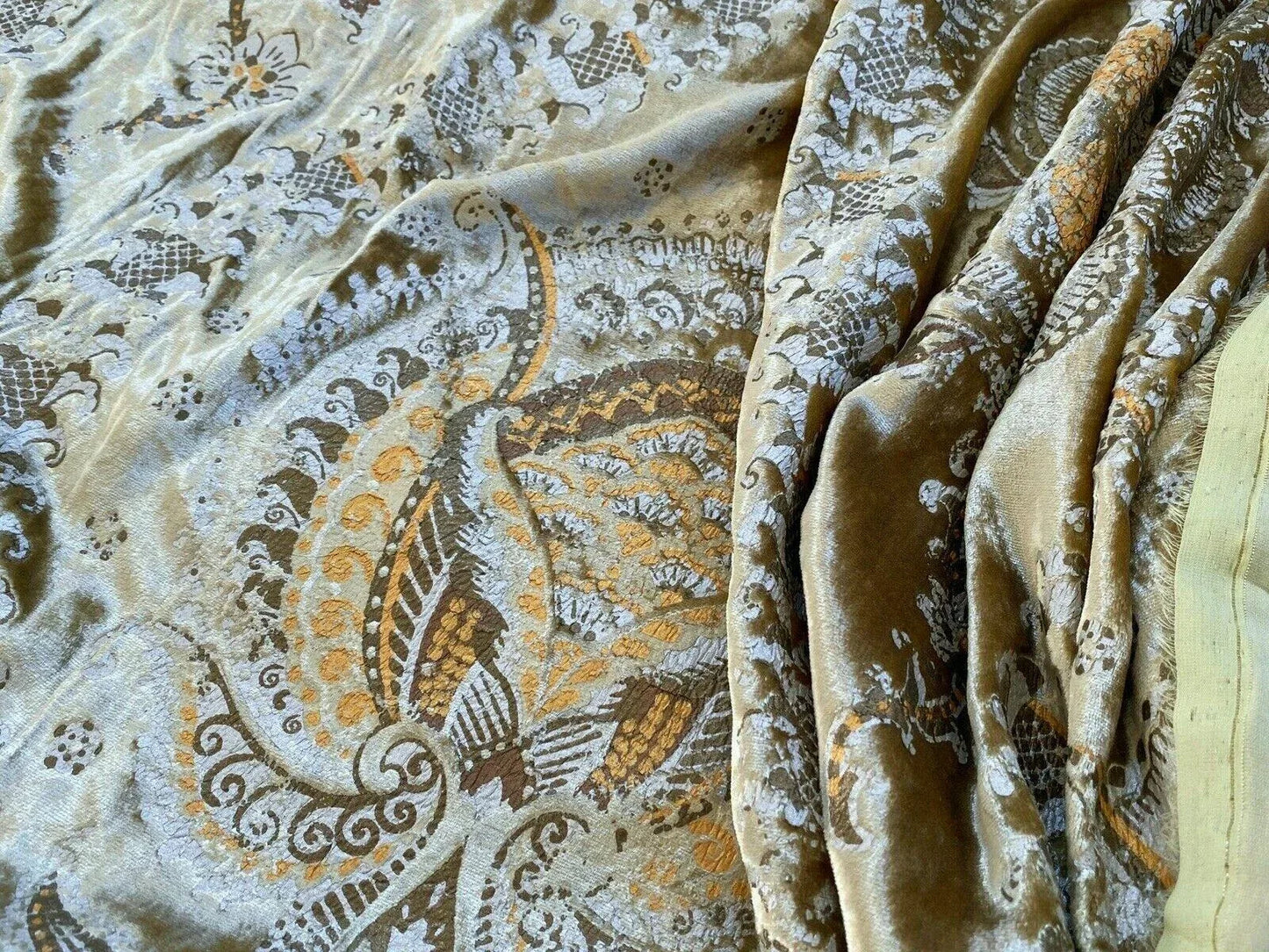 1.5y Brunschwig &amp; Fils Octavia Silk Velvet Print “gold”pale Chartreuse Green