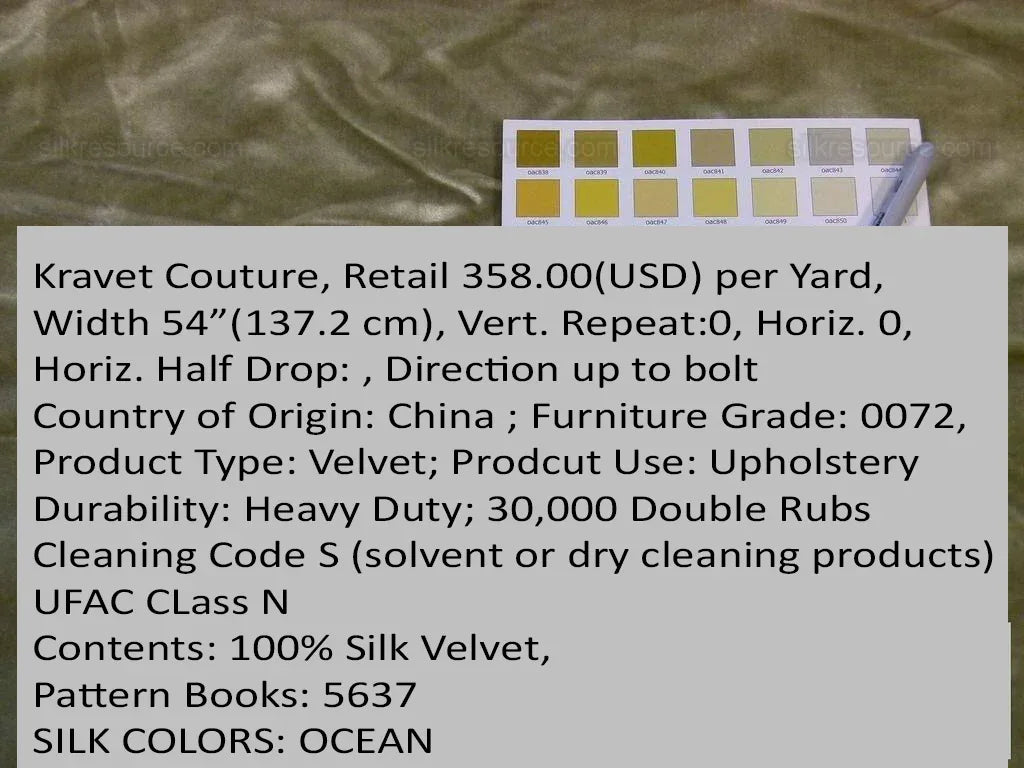 by yard  Kravet Minuet Silk Velvet Sage 100%silk MSRP USD 358/y