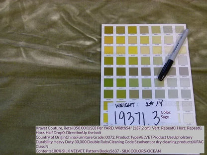 2.84y Kravet Minuet Silk Velvet Sage 100%silk MSRP USD 358/y
