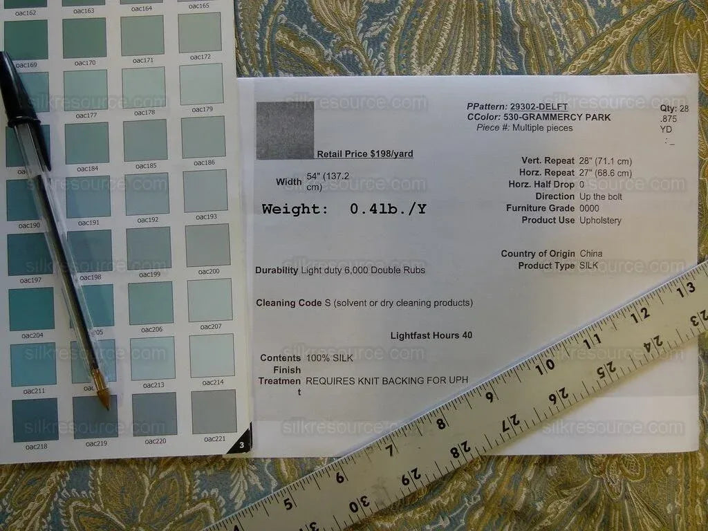 Bty Kravet Delft Grammercy Park Paisley Blue Green Silk Damask Mspr198/y