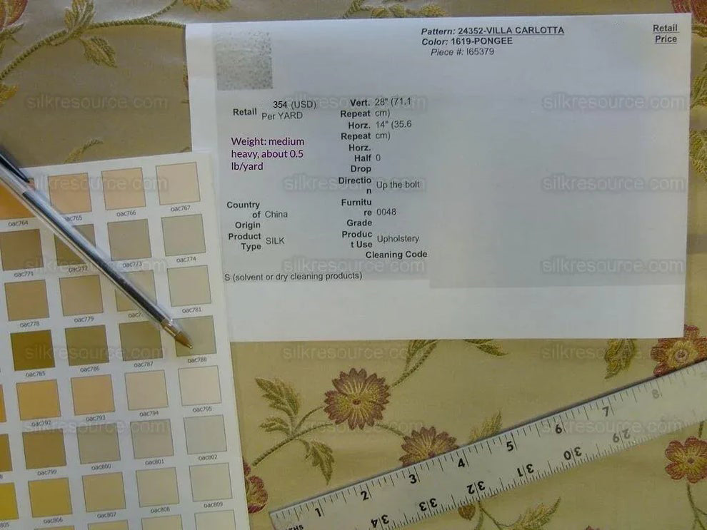 BY Yard Kravet Villa Carlotta Pongee 100% silk Lampas Chinoiserie Peony Rose Vine Pale Gold MSRP USD 354/Y