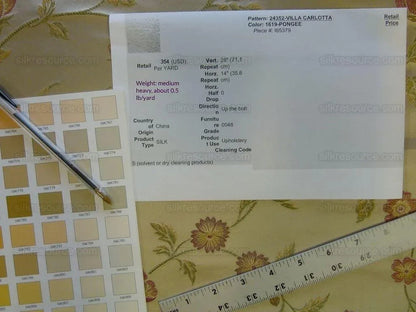 BY Yard Kravet Villa Carlotta Pongee 100% silk Lampas Chinoiserie Peony Rose Vine Pale Gold MSRP USD 354/Y