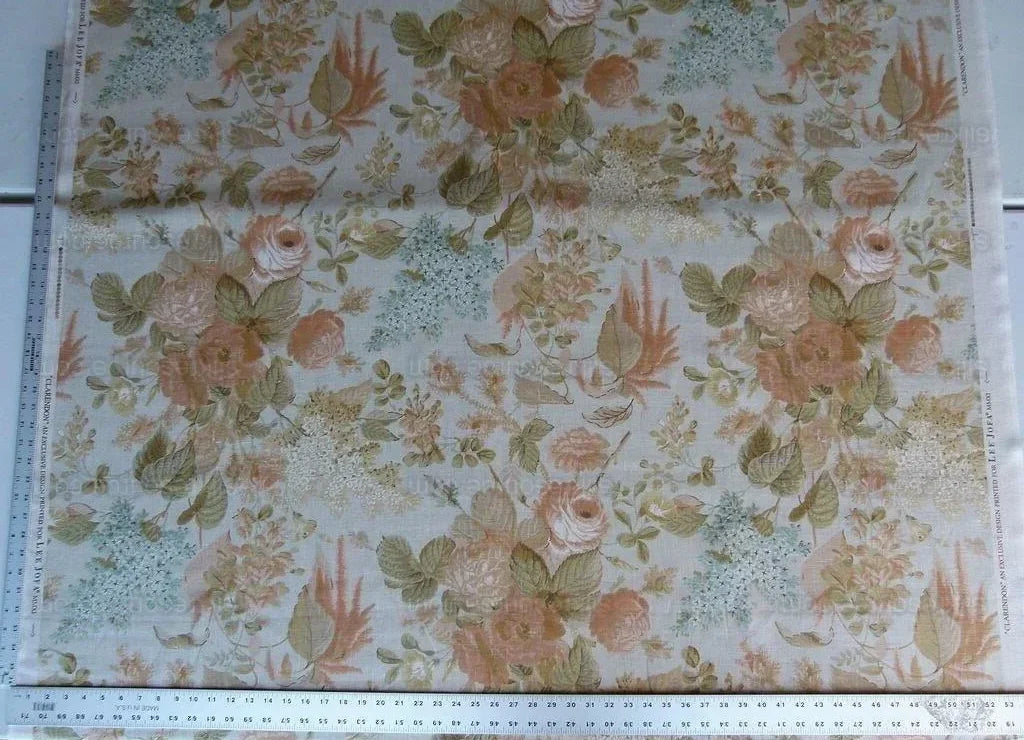 BY Yd Lee Jofa Clarendon Linen Print Floral Beige Pink Natural English Cottage Garden Heavy Linen MSRP USD 276/y