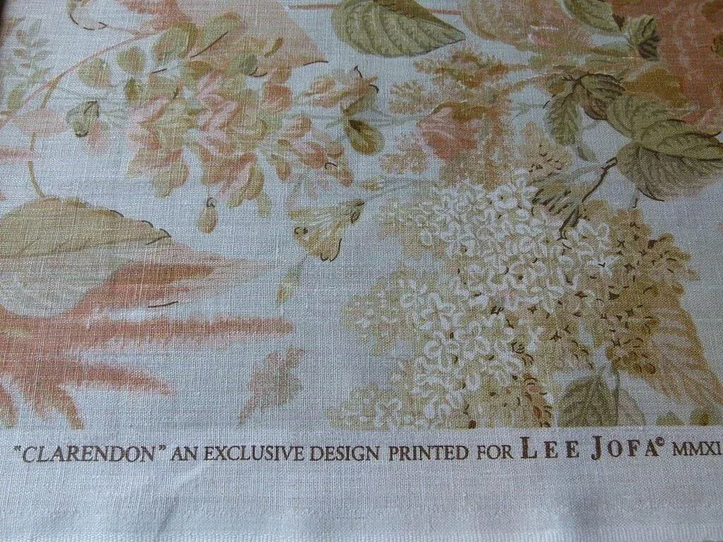 BY Yd Lee Jofa Clarendon Linen Print Floral Beige Pink Natural English Cottage Garden Heavy Linen MSRP USD 276/y