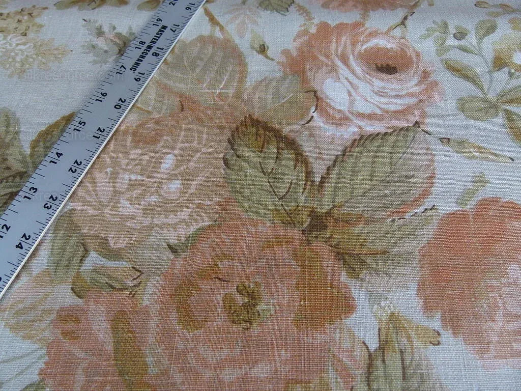 BY Yd Lee Jofa Clarendon Linen Print Floral Beige Pink Natural English Cottage Garden Heavy Linen MSRP USD 276/y
