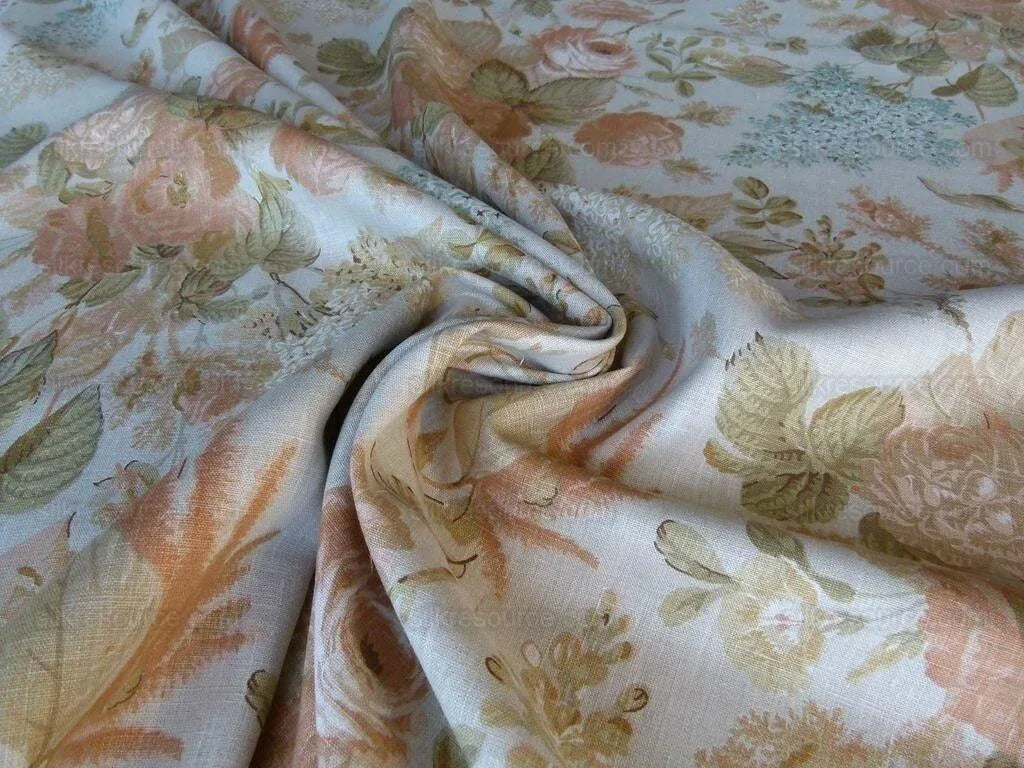 BY Yd Lee Jofa Clarendon Linen Print Floral Beige Pink Natural English Cottage Garden Heavy Linen MSRP USD 276/y