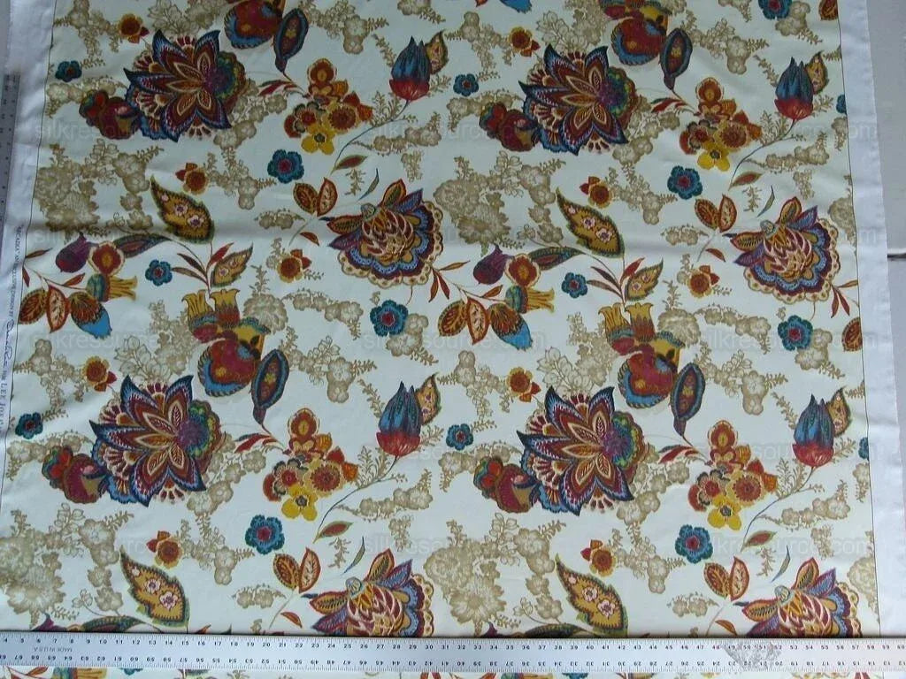 By yard Lee Jofa Arcadia Multi by Oscar De La Renta Blue Red Orange Mocha Mustard Cotton Sateen MSRP USD 284/y
