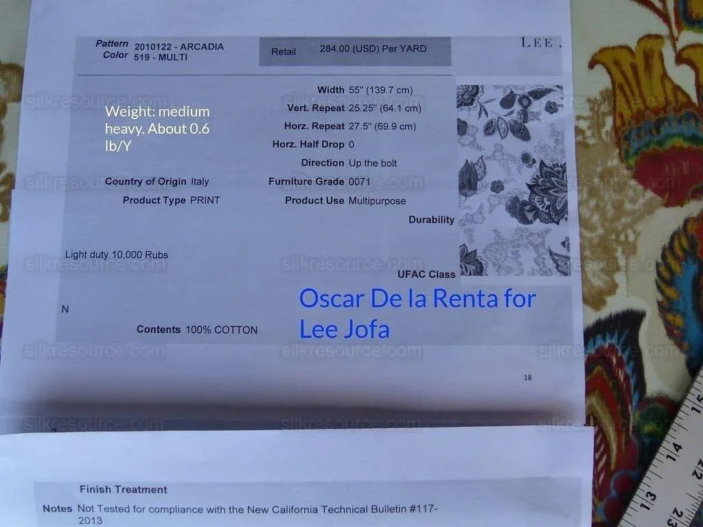 By yard Lee Jofa Arcadia Multi by Oscar De La Renta Blue Red Orange Mocha Mustard Cotton Sateen MSRP USD 284/y