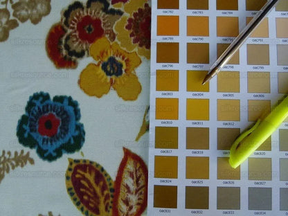 By yard Lee Jofa Arcadia Multi by Oscar De La Renta Blue Red Orange Mocha Mustard Cotton Sateen MSRP USD 284/y