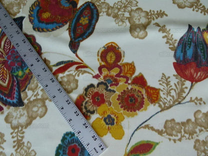 By yard Lee Jofa Arcadia Multi by Oscar De La Renta Blue Red Orange Mocha Mustard Cotton Sateen MSRP USD 284/y