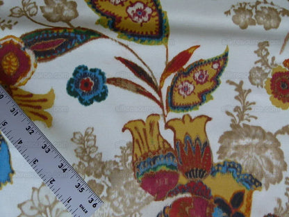 By yard Lee Jofa Arcadia Multi by Oscar De La Renta Blue Red Orange Mocha Mustard Cotton Sateen MSRP USD 284/y