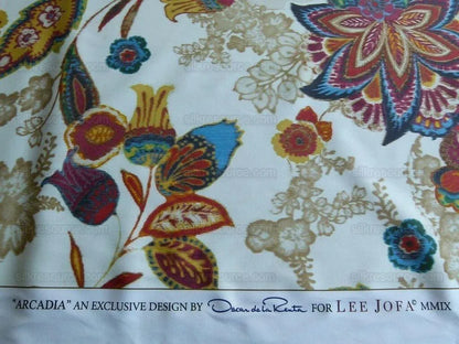 By yard Lee Jofa Arcadia Multi by Oscar De La Renta Blue Red Orange Mocha Mustard Cotton Sateen MSRP USD 284/y