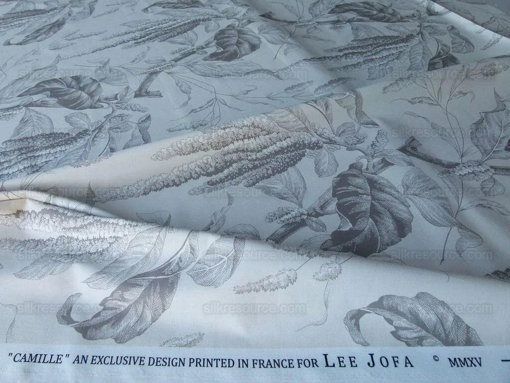 By Yard Lee Jofa Camille Sand/Grey 100% Cotton Print Foliage from France MSRP USD196/Y