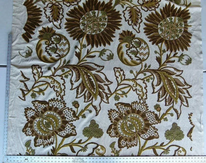 By Yd Lee Jofa Jardin Crewel Olive Green Gold Wool Cotton Jacobean Art Nouveau Sunflower MSRP USD 399/Y