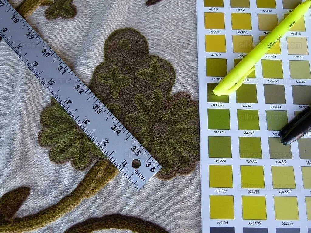 By Yd Lee Jofa Jardin Crewel Olive Green Gold Wool Cotton Jacobean Art Nouveau Sunflower MSRP USD 399/Y