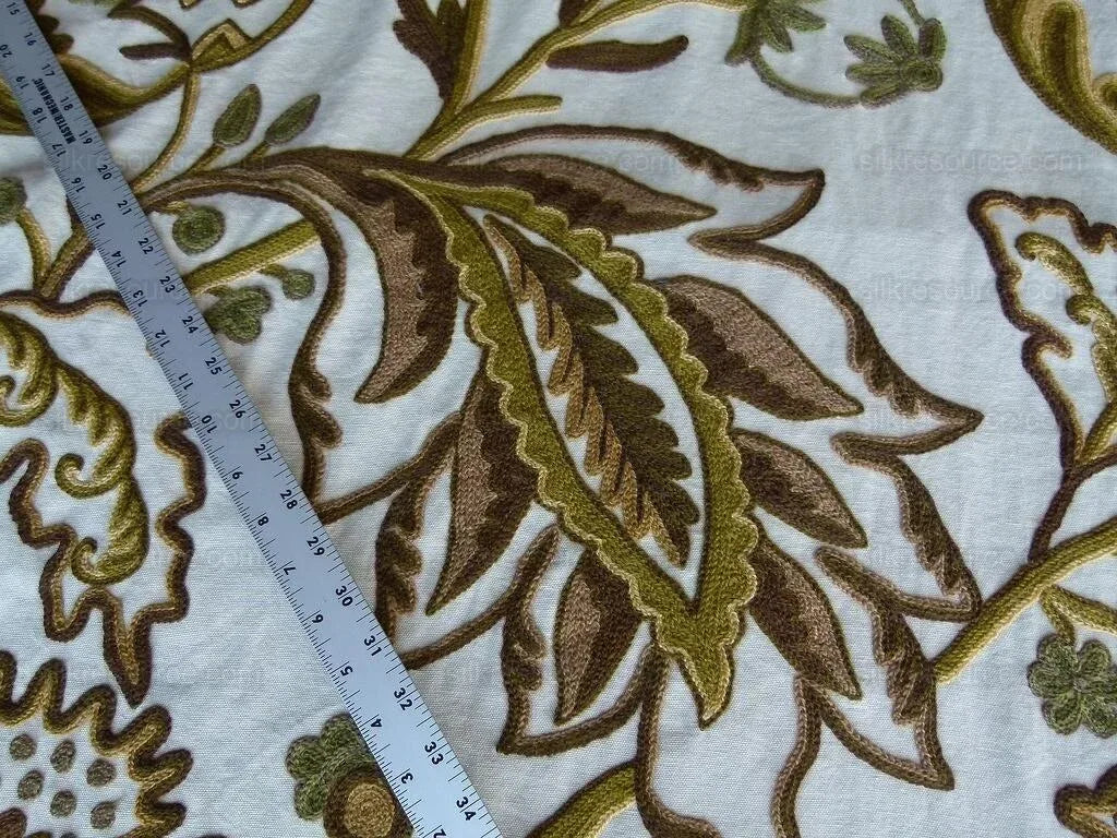 By Yd Lee Jofa Jardin Crewel Olive Green Gold Wool Cotton Jacobean Art Nouveau Sunflower MSRP USD 399/Y