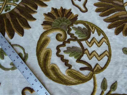 By Yd Lee Jofa Jardin Crewel Olive Green Gold Wool Cotton Jacobean Art Nouveau Sunflower MSRP USD 399/Y