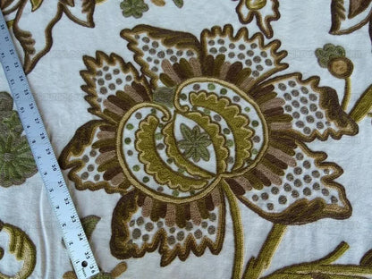 By Yd Lee Jofa Jardin Crewel Olive Green Gold Wool Cotton Jacobean Art Nouveau Sunflower MSRP USD 399/Y