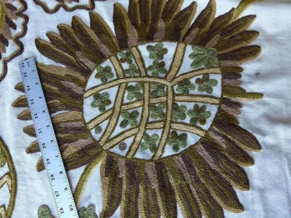By Yd Lee Jofa Jardin Crewel Olive Green Gold Wool Cotton Jacobean Art Nouveau Sunflower MSRP USD 399/Y