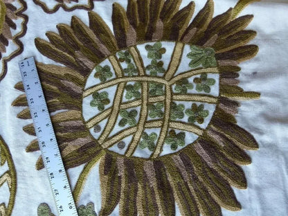 By Yd Lee Jofa Jardin Crewel Olive Green Gold Wool Cotton Jacobean Art Nouveau Sunflower MSRP USD 399/Y