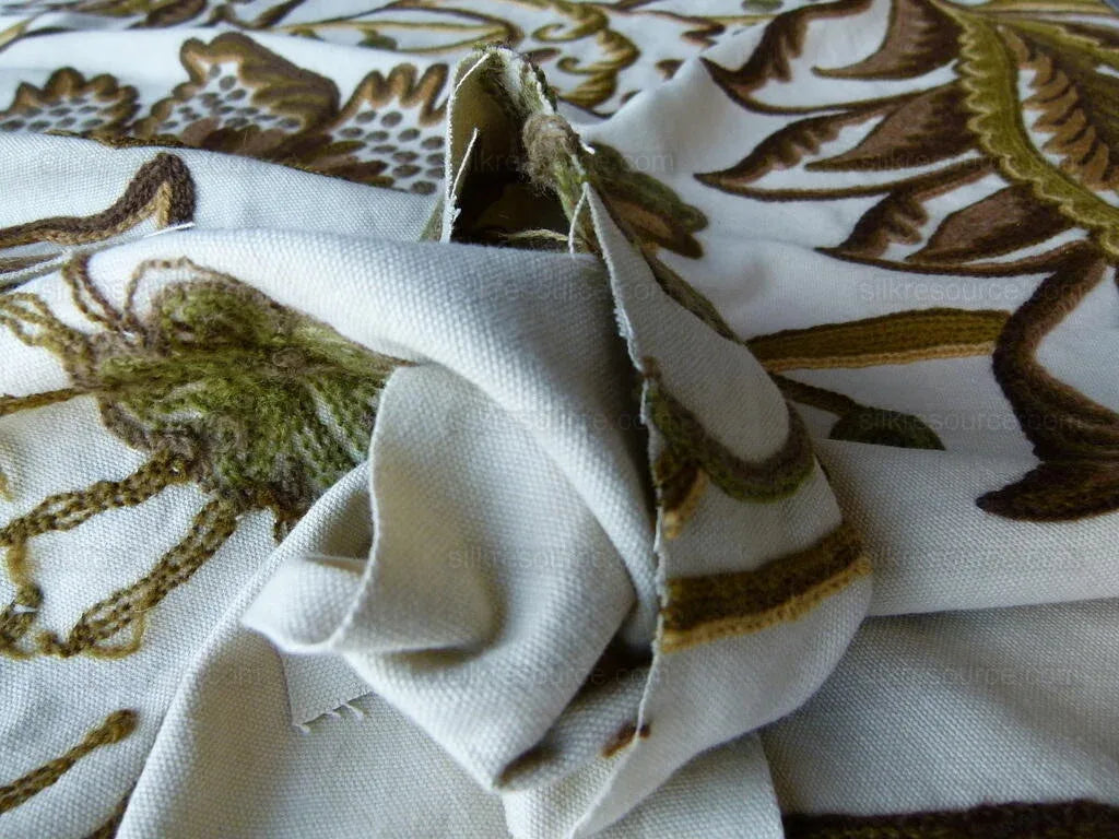 By Yd Lee Jofa Jardin Crewel Olive Green Gold Wool Cotton Jacobean Art Nouveau Sunflower MSRP USD 399/Y
