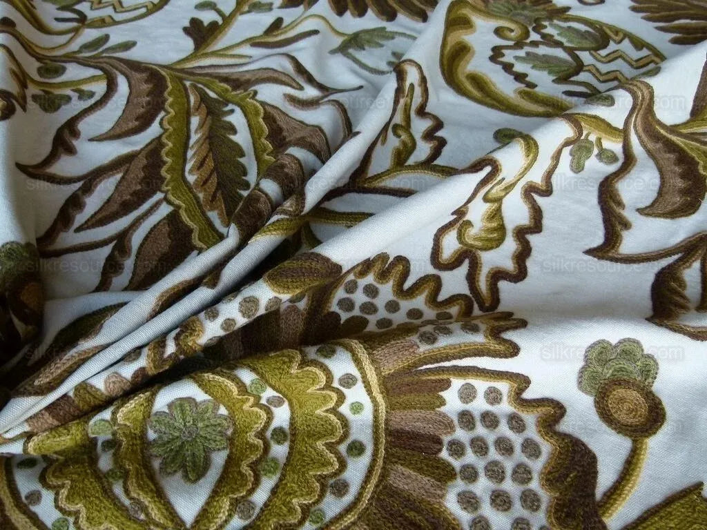 By Yd Lee Jofa Jardin Crewel Olive Green Gold Wool Cotton Jacobean Art Nouveau Sunflower MSRP USD 399/Y
