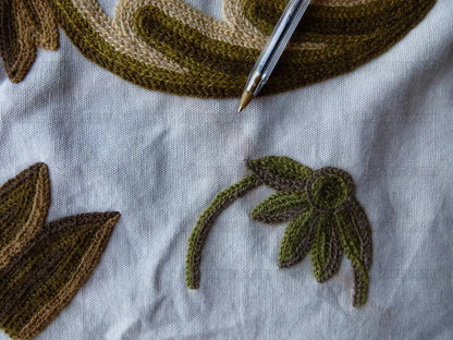 By Yd Lee Jofa Jardin Crewel Olive Green Gold Wool Cotton Jacobean Art Nouveau Sunflower MSRP USD 399/Y