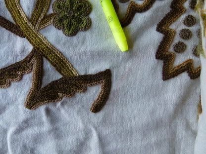 By Yd Lee Jofa Jardin Crewel Olive Green Gold Wool Cotton Jacobean Art Nouveau Sunflower MSRP USD 399/Y