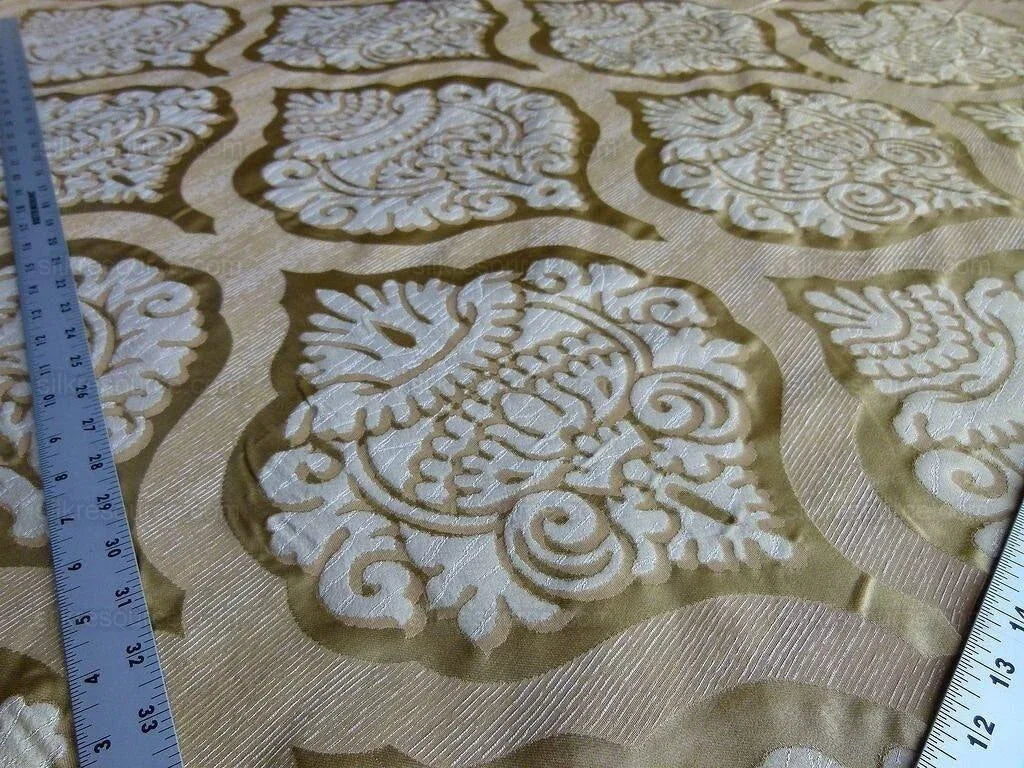 By Yd Lee Jofa Ashton Damask Gilt Gold Silk Sculptural Damask Reversible Medallion Renaissance MSRP USD 270/y