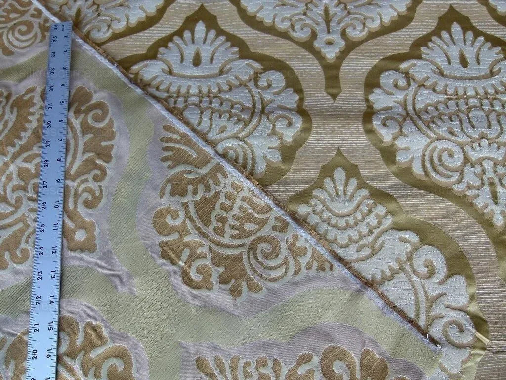 By Yd Lee Jofa Ashton Damask Gilt Gold Silk Sculptural Damask Reversible Medallion Renaissance MSRP USD 270/y