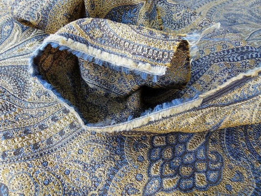 By Yard Lee Jofa Sarsen Paisley Sapphire Blue Silk/cotton Damask Renaissance MSRP USD 176/y