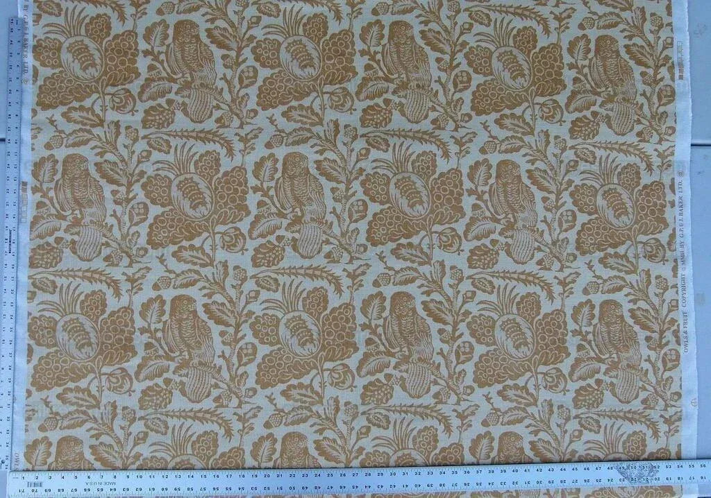 4.37y Gp&amp;j Baker Owls &amp; Fruit Cream/mustard 100% Linen MSRP USD 198/Y