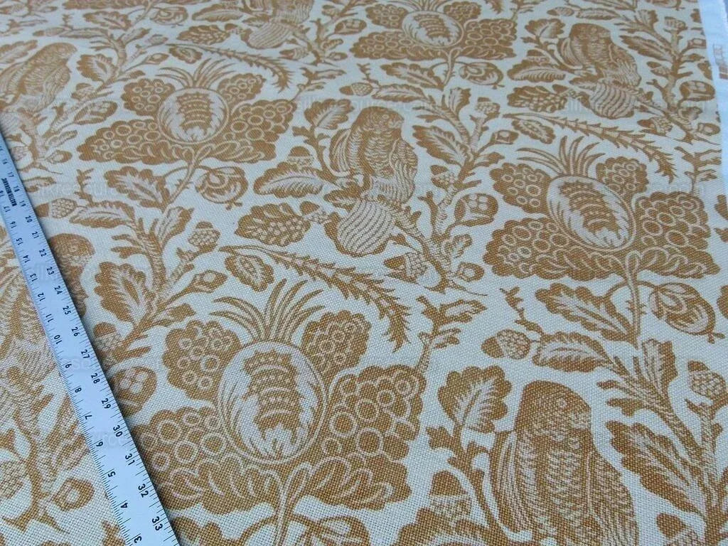 7.63y Gp&amp;j Baker Owls &amp; Fruit Cream/mustard 100% Linen MSRP USD 198/Y