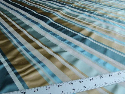 Lee Jofa Figaro Silk Stripe Aqua Caramel Blue Gold MSRP USD 198/Y