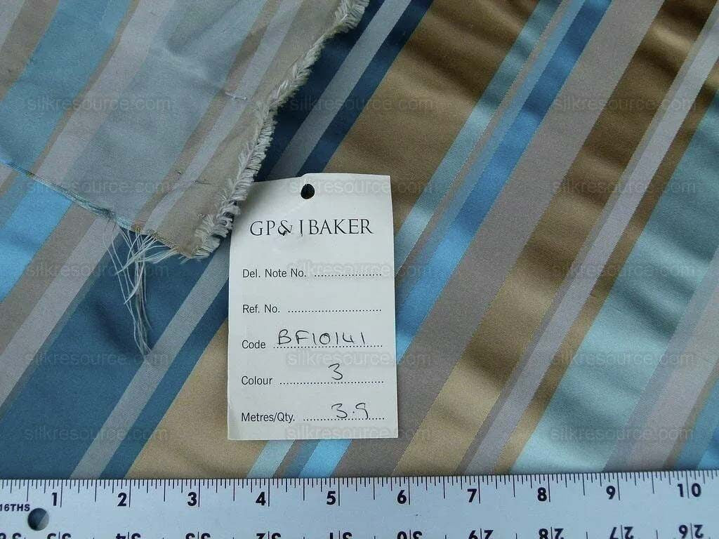 Lee Jofa Figaro Silk Stripe Aqua Caramel Blue Gold MSRP USD 198/Y