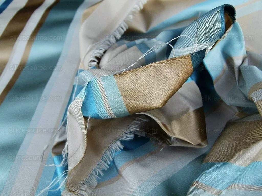Lee Jofa Figaro Silk Stripe Aqua Caramel Blue Gold MSRP USD 198/Y