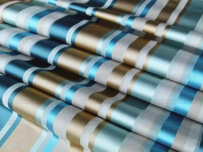Lee Jofa Figaro Silk Stripe Aqua Caramel Blue Gold MSRP USD 198/Y
