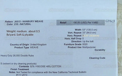 By Yard Lee Jofa Hanbury Weave Natural Woven Floral Art Nouveau Cotton MSRP USD 190/y