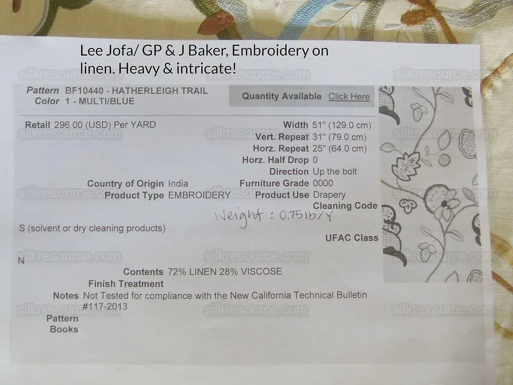 By Yard Lee Jofa Hatherleigh Trail Multi/blue Embroidery MSRP USD 296y