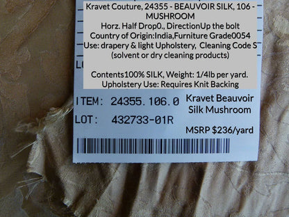 By Yd Kravet Beauvoir Silk Mushroom Tan Antique Gold Bronze Historical Damask MSRP USD 236/y