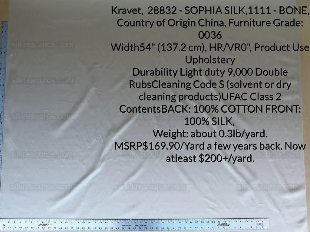 BY Yard Kravet Sophia Silk Bone White Silk Satin for Bridal Wedding Dress MSRP USD 169.90/y