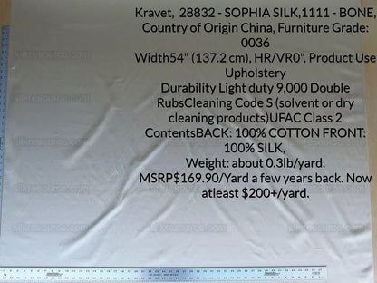 BY Yard Kravet Sophia Silk Bone White Silk Satin for Bridal Wedding Dress MSRP USD 169.90/y