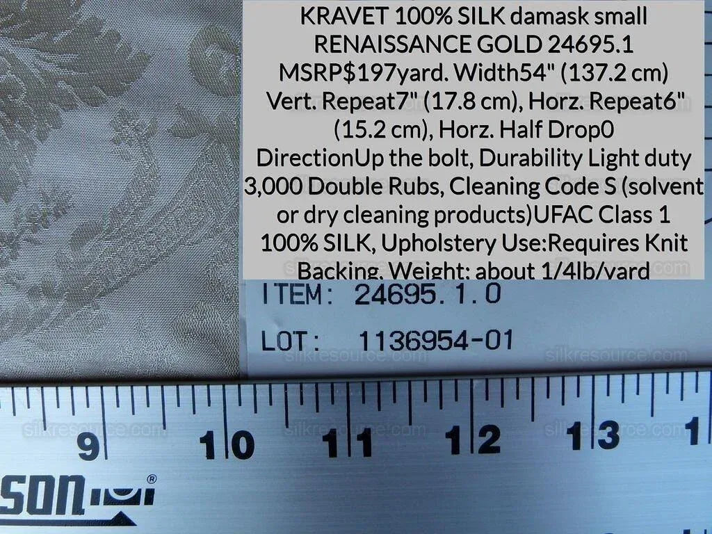 Kravet 100% Silk Damask Small Renaissance Petite Damask Cream Pale Gold 24695.1 MSRP USD 197/Y