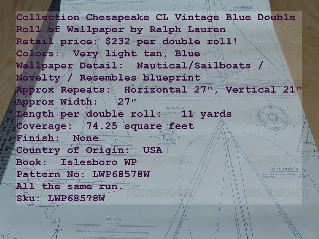 Double Roll Ralph Lauren Wallpaper Chesapeake Cl Light Tan (not White) MSRP USD 232/double Roll