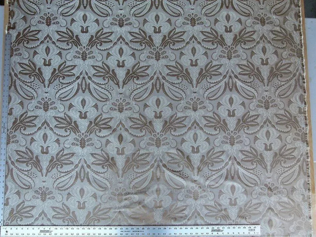 By Yd 100% Silk Lampas Edina Gold Bronze Beige Classic Artichoke Rose MSRP USD 300/Y