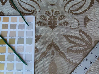 By Yd 100% Silk Lampas Edina Gold Bronze Beige Classic Artichoke Rose MSRP USD 300/Y