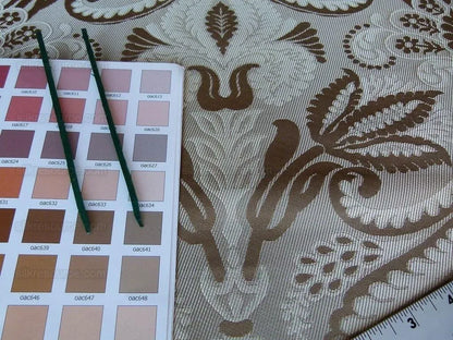 By Yd 100% Silk Lampas Edina Gold Bronze Beige Classic Artichoke Rose MSRP USD 300/Y