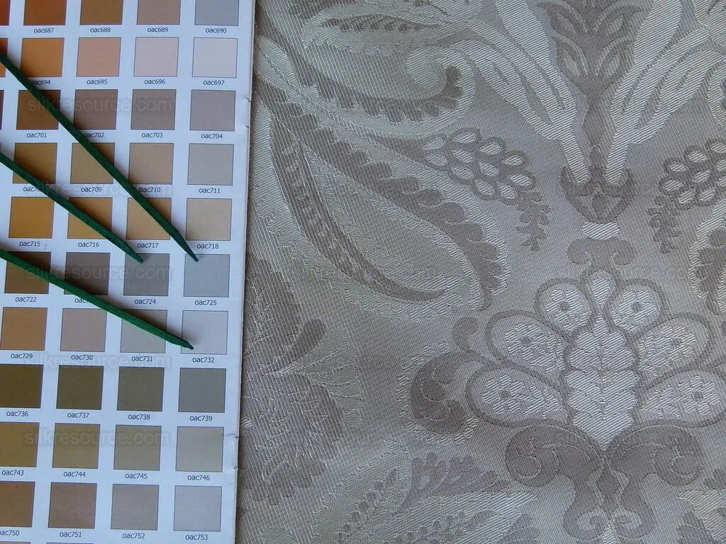 By Yd 100% Silk Lampas Edina Gold Bronze Beige Classic Artichoke Rose MSRP USD 300/Y