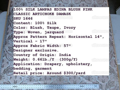 By Yd 100% Silk Lampas Edina Blush Pink Classic Artichoke
