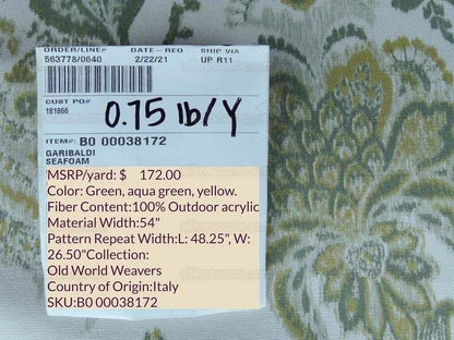 BY Yard Scalamandre Garibaldi Seafoam Paisley Outdoor MSRP USD 172/Y